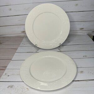 Set of 2 Snowflake Embossed Ceramic Dinner Plates 10.5" Greenbrier Holiday